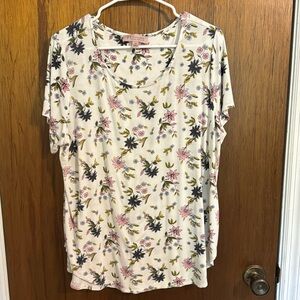 Philosophy 1X white short sleeve blouse with multicolored flowers